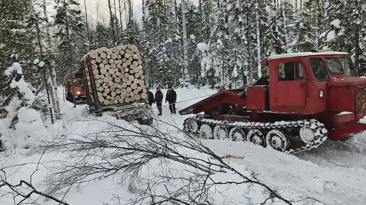 ТТ-4 Сила и мощь из СССР вытаскивает лесовоз 40 тонн.